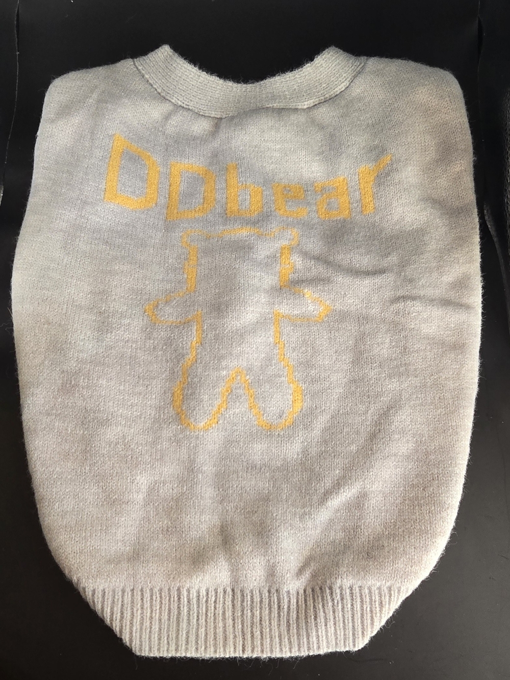 Dog Light Gray Knit Sweater with Yellow Bear Motif